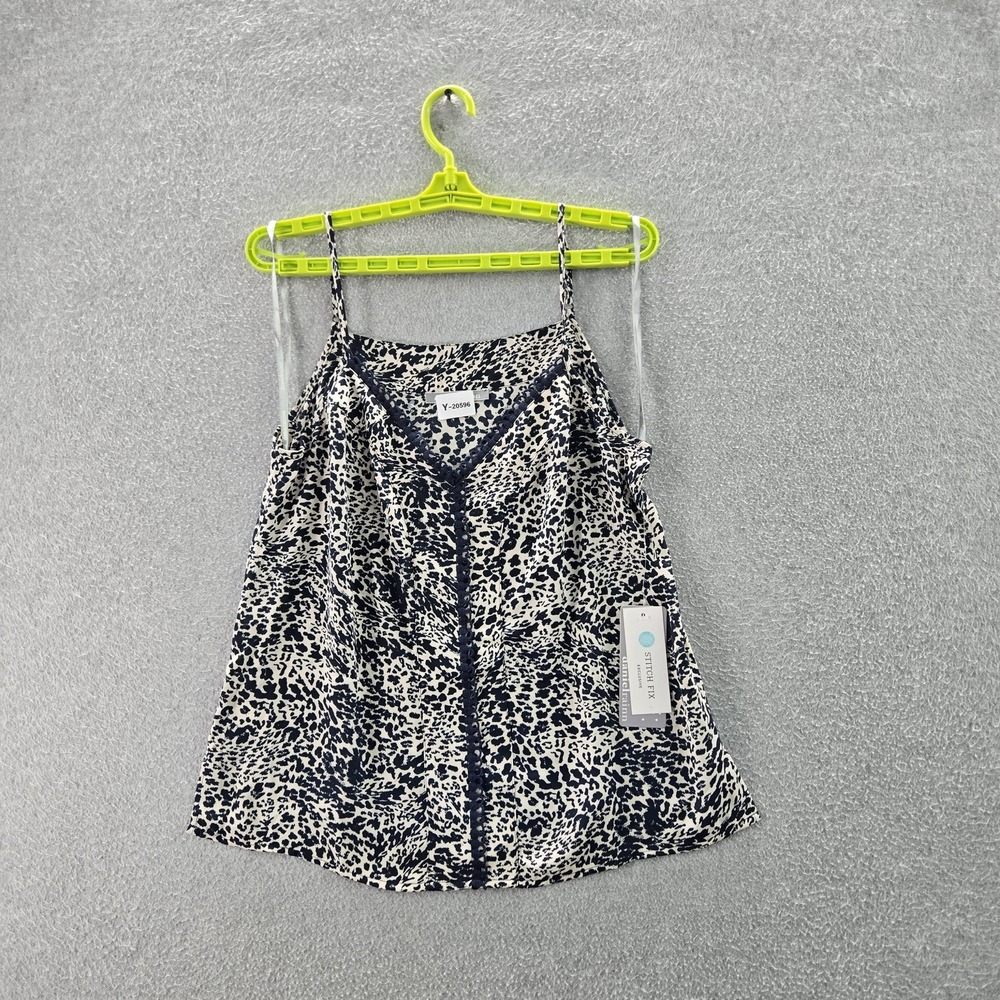 Daniel Rainn Women Tank Top PM Navy Animal Print Trim V-Neck Pullover NWT